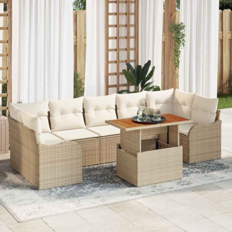 vidaXL Set di divani da giardino 8 pezzi con cuscini beige, in rattan sintetico e acacia.
