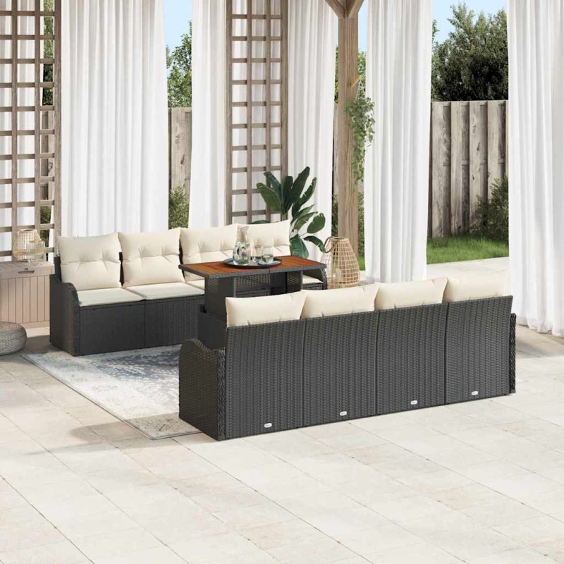 vidaXL Set di divani da giardino da 9 pezzi con cuscini neri in Poly Rattan e Acacia.
