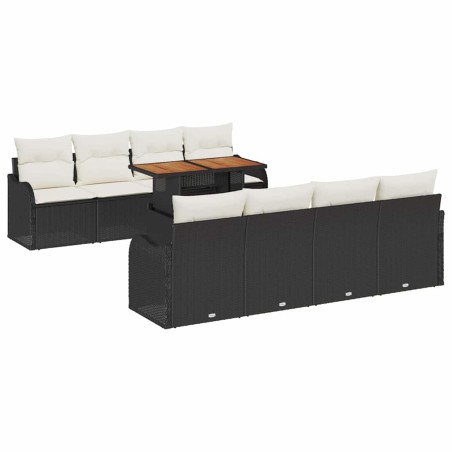 vidaXL Set di divani da giardino da 9 pezzi con cuscini neri in Poly Rattan e Acacia.