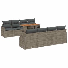 vidaXL Set da giardino in rattan sintetico grigio, 9 pezzi con cuscini in acacia.