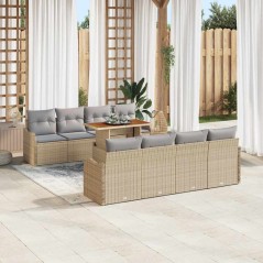 vidaXL Set di divani da giardino 9 pezzi con cuscini in rattan sintetico beige e legno di acacia