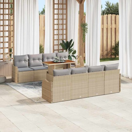 vidaXL Set di divani da giardino 9 pezzi con cuscini in rattan sintetico beige e legno di acacia
