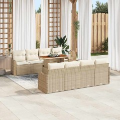 vidaXL Set di divani da giardino 9 pezzi con cuscini beige in rattan sintetico e acacia.