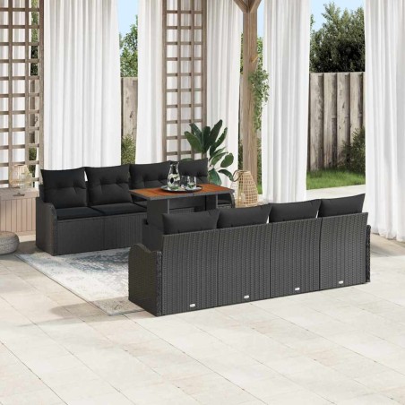 vidaXL Set Divano da Giardino 9 Pezzi con Cuscini in Rattan Nero e Acacia