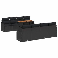vidaXL Set Divano da Giardino 9 Pezzi con Cuscini in Rattan Nero e Acacia