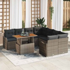 vidaXL Set di Divani da Giardino , 9 Pezzi, con Cuscini Grigi in Rattan Sintetico e Acacia.