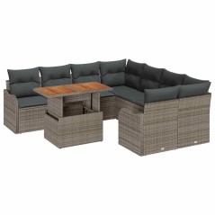 vidaXL Set di Divani da Giardino , 9 Pezzi, con Cuscini Grigi in Rattan Sintetico e Acacia.