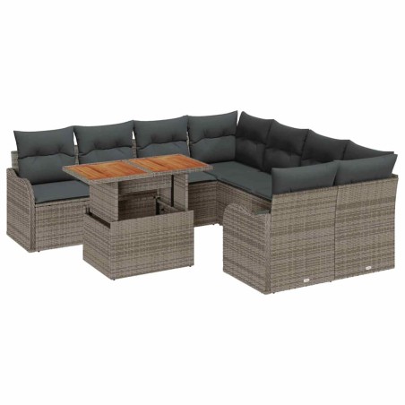 vidaXL Set di Divani da Giardino , 9 Pezzi, con Cuscini Grigi in Rattan Sintetico e Acacia.