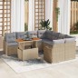 vidaXL Set Divano da Giardino 9 Pezzi con Cuscini Beige in Rattan Sintetico e Acacia