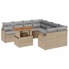 vidaXL Set Divano da Giardino 9 Pezzi con Cuscini Beige in Rattan Sintetico e Acacia