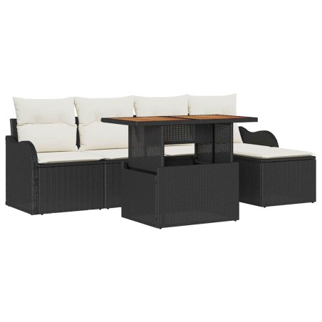 vidaXL Set da giardino 6 pezzi con cuscini in polirattan nero e legno di acacia