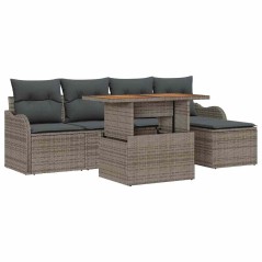 vidaXL Set da Giardino 6 Pezzi con Cuscini Grigi in Polirattan e Acacia