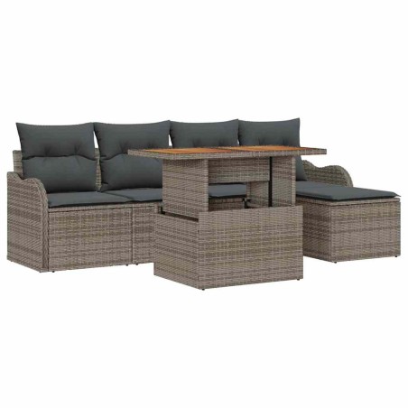 vidaXL Set da Giardino 6 Pezzi con Cuscini Grigi in Polirattan e Acacia