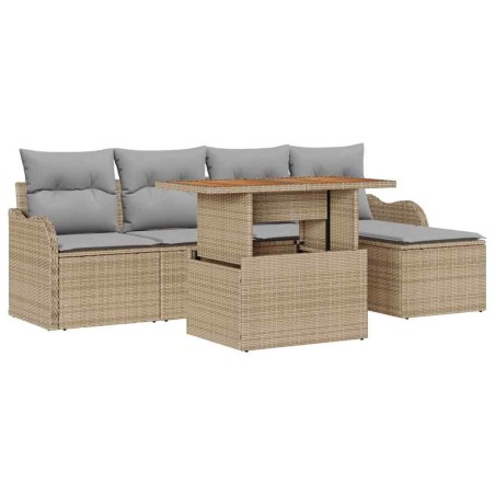 vidaXL Set Divano da Giardino 6 Pezzi con Cuscini Beige in Rattan e Acacia