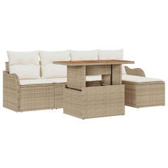 vidaXL Set di divani da giardino a 6 pezzi con cuscini beige in rattan sintetico e acacia