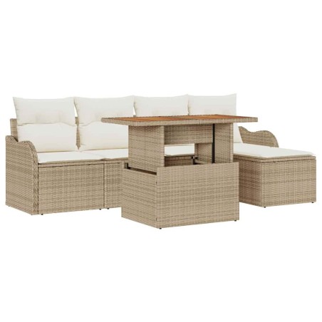 vidaXL Set di divani da giardino a 6 pezzi con cuscini beige in rattan sintetico e acacia