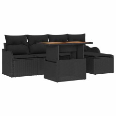 vidaXL Set di divani da giardino a 6 pezzi con cuscini in rattan sintetico nero e acacia.