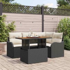 vidaXL Set Giardino 5 Pezzi con Cuscini in Rattan Nero e Acacia