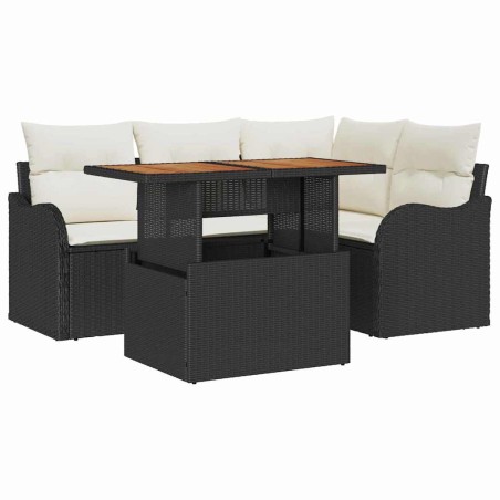vidaXL Set Giardino 5 Pezzi con Cuscini in Rattan Nero e Acacia