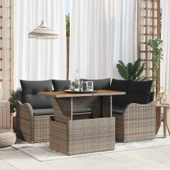 vidaXL Set di Divani da Giardino a 5 Pezzi con Cuscini Grigi in Rattan Sintetico e Legno di Acacia