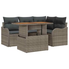 vidaXL Set di Divani da Giardino a 5 Pezzi con Cuscini Grigi in Rattan Sintetico e Legno di Acacia