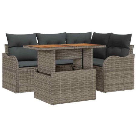 vidaXL Set di Divani da Giardino a 5 Pezzi con Cuscini Grigi in Rattan Sintetico e Legno di Acacia