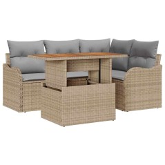 vidaXL Set da giardino 5 pezzi diyadXL con cuscini beige in rattan sintetico e legno di acacia.