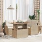 Set divani giardino 5 pezzi con cuscini beige in rattan sintetico e acacia