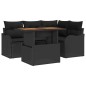 vidaXL Set divano da giardino 5 pezzi con cuscini in rattan polietilene nero e legno di acacia