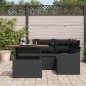 vidaXL Set divano da giardino 5 pezzi con cuscini in rattan polietilene nero e legno di acacia