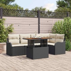 vidaXL Set Divano da Giardino 6 Pezzi con Cuscini in Rattan Polipropilene Nero e Acacia.
