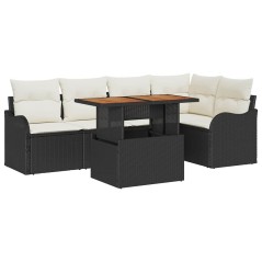 vidaXL Set Divano da Giardino 6 Pezzi con Cuscini in Rattan Polipropilene Nero e Acacia.