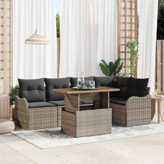 vidaXL Set di Divani da Giardino a 6 Pezzi con Cuscini in Rattan Polipropilene Grigio e Acacia