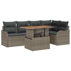 vidaXL Set di Divani da Giardino a 6 Pezzi con Cuscini in Rattan Polipropilene Grigio e Acacia