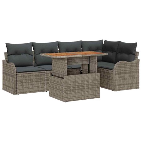 vidaXL Set di Divani da Giardino a 6 Pezzi con Cuscini in Rattan Polipropilene Grigio e Acacia
