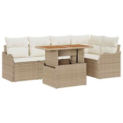 vidaXL Set di divani da giardino in 6 pezzi con cuscini beige in rattan polietilene e legno di acacia.