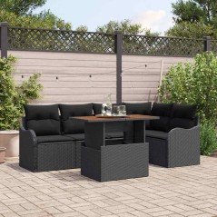 vidaXL Set di Divani da Giardino 6 Pezzi con Cuscini in Rattan Nero e Acacia