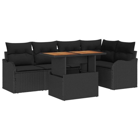 vidaXL Set di Divani da Giardino 6 Pezzi con Cuscini in Rattan Nero e Acacia