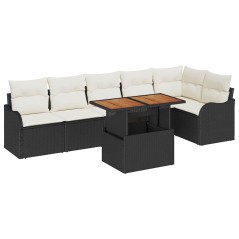 vidaXL Set di divani da giardino 7 pezzi di con cuscini in rattan sintetico nero e legno di acacia