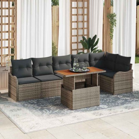 vidaXL Set da Giardino in 7 Pezzi con Cuscini Grigi in Rattan Sintetico e Acacia