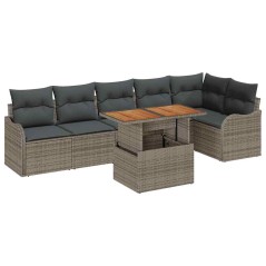 vidaXL Set da Giardino in 7 Pezzi con Cuscini Grigi in Rattan Sintetico e Acacia