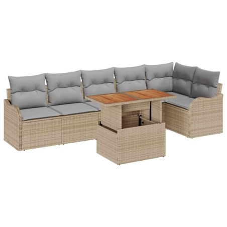 vidaXL Set Divano da Giardino con Cuscini - 7 Pezzi Beige in Rattan Sintetico e Acacia