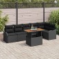 vidaXL Set di divani da giardino 7 pezzi con cuscini in rattan nero e legno di acacia.