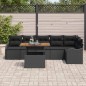 vidaXL Set di divani da giardino 7 pezzi con cuscini in rattan nero e legno di acacia.