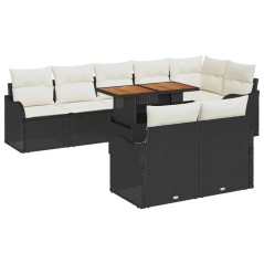 vidaXL Set di divani da giardino 9 pezzi con cuscini, in poly rattan nero e acacia.