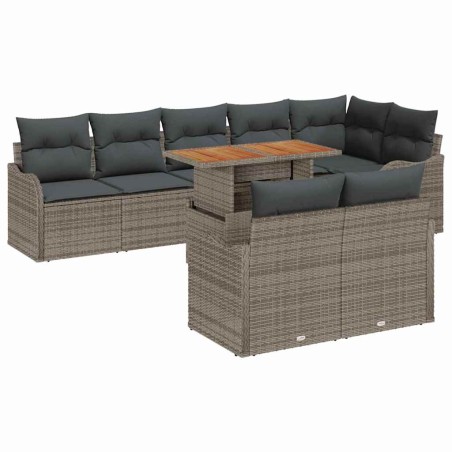 vidaXL Set Divano da Giardino 9 Pezzi con Cuscini Grigio in Rattan e Legno di Acacia