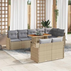 vidaXL Set da giardino in 9 pezzi con cuscini beige in rattan di polipropilene e legno di acacia.