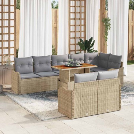 vidaXL Set da giardino in 9 pezzi con cuscini beige in rattan di polipropilene e legno di acacia.