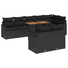 vidaXL Set da Giardino 9 Pezzi con Cuscini in Rattan Sintetico Nero e Acacia