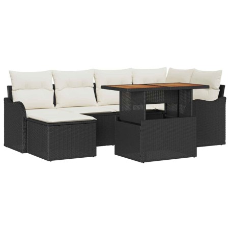 vidaXL Set giardino con divano a 7 pezzi e cuscini neri in rattan sintetico e legno di acacia